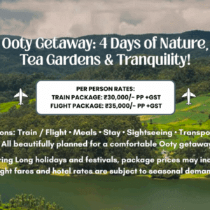 Ooty 4 Days 3 Nights Group Tour Package – Tea Gardens and Hills View